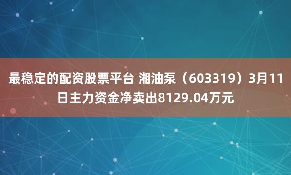 最稳定的配资股票平台 湘油泵（603319）3月11日主力资金净卖出8129.04万元